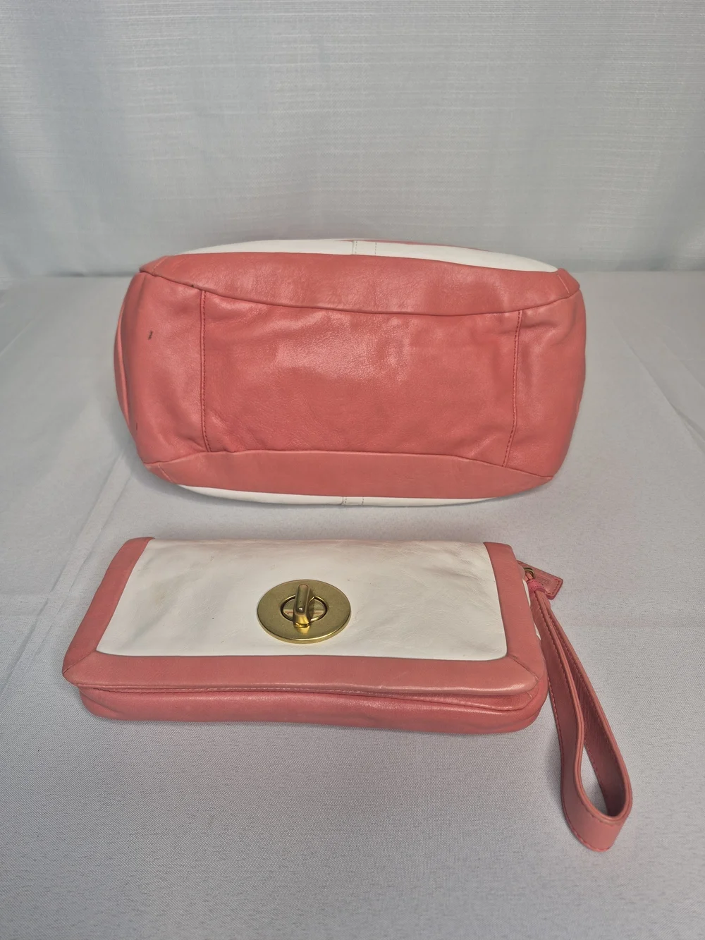 Coach Pink & White Two-Tone Leather Handbag Set EUC